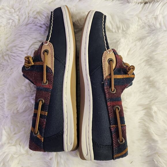 Sperry Top Sider Boat Shoes Leather Multicolor Plaid Slip On Women 7M Fisherman - Picture 5 of 8